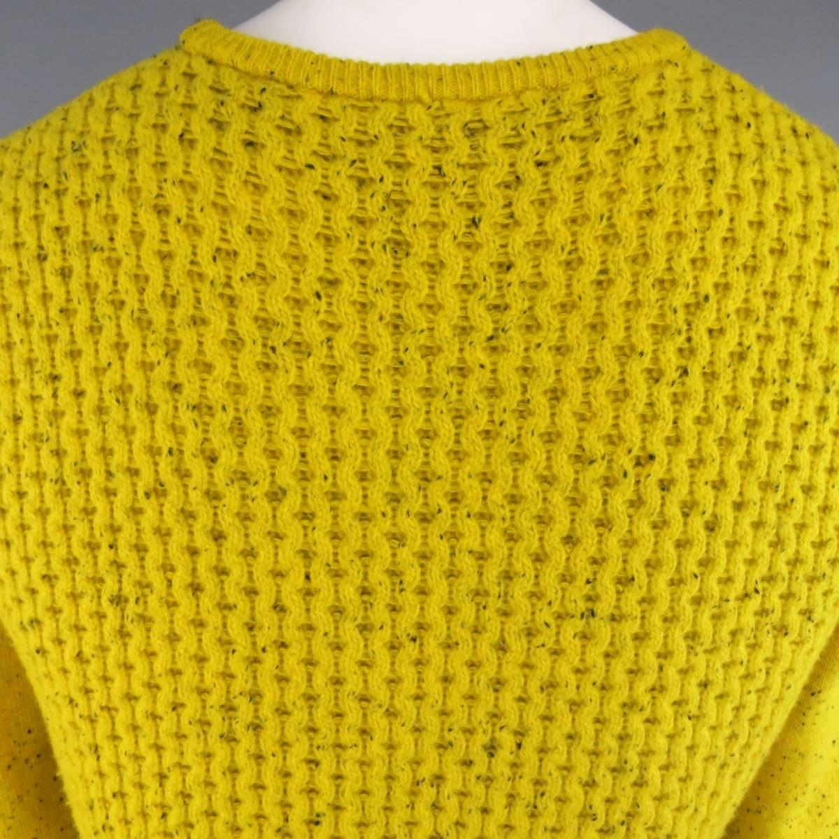 RAF SIMONS XL Chartreuse Yellow & Black Speckled Merino Wool Crewneck Sweater 1