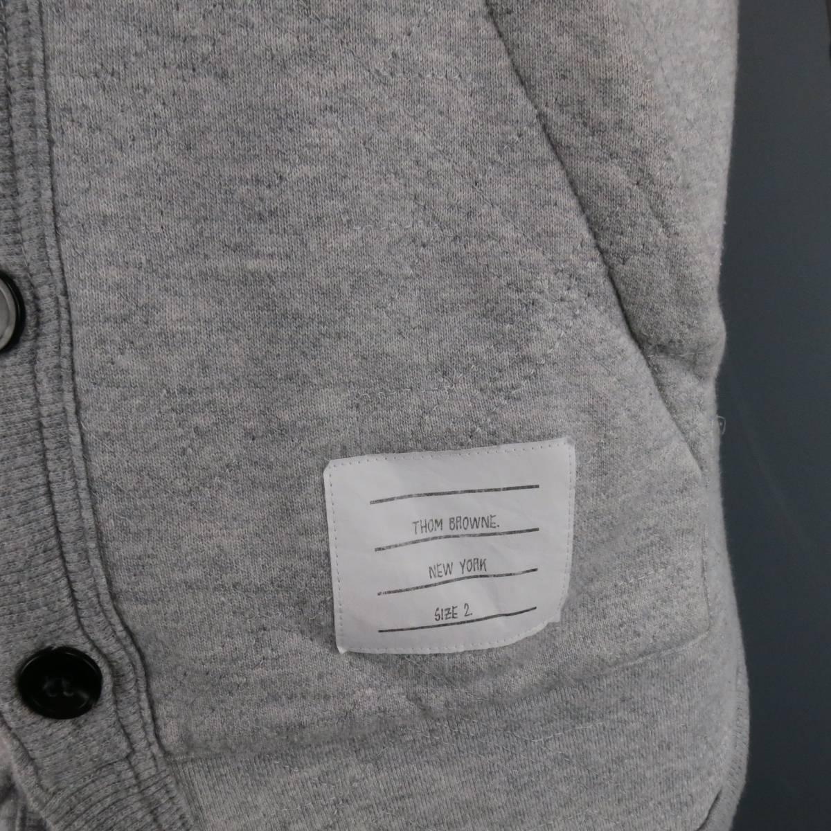 THOM BROWNE Size M Heather Gray Quilted French Terrycloth Cotton 4 Bar Hoodie In Excellent Condition In San Francisco, CA