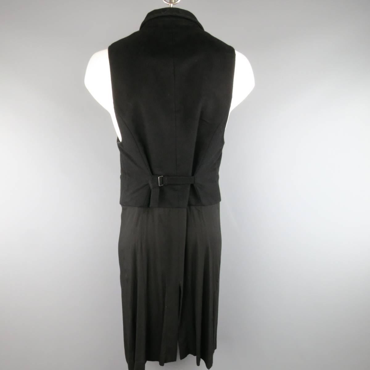 ANN DEMEULEMEESTER L Black Textured Notch Lapel Extended Layer Vest 2