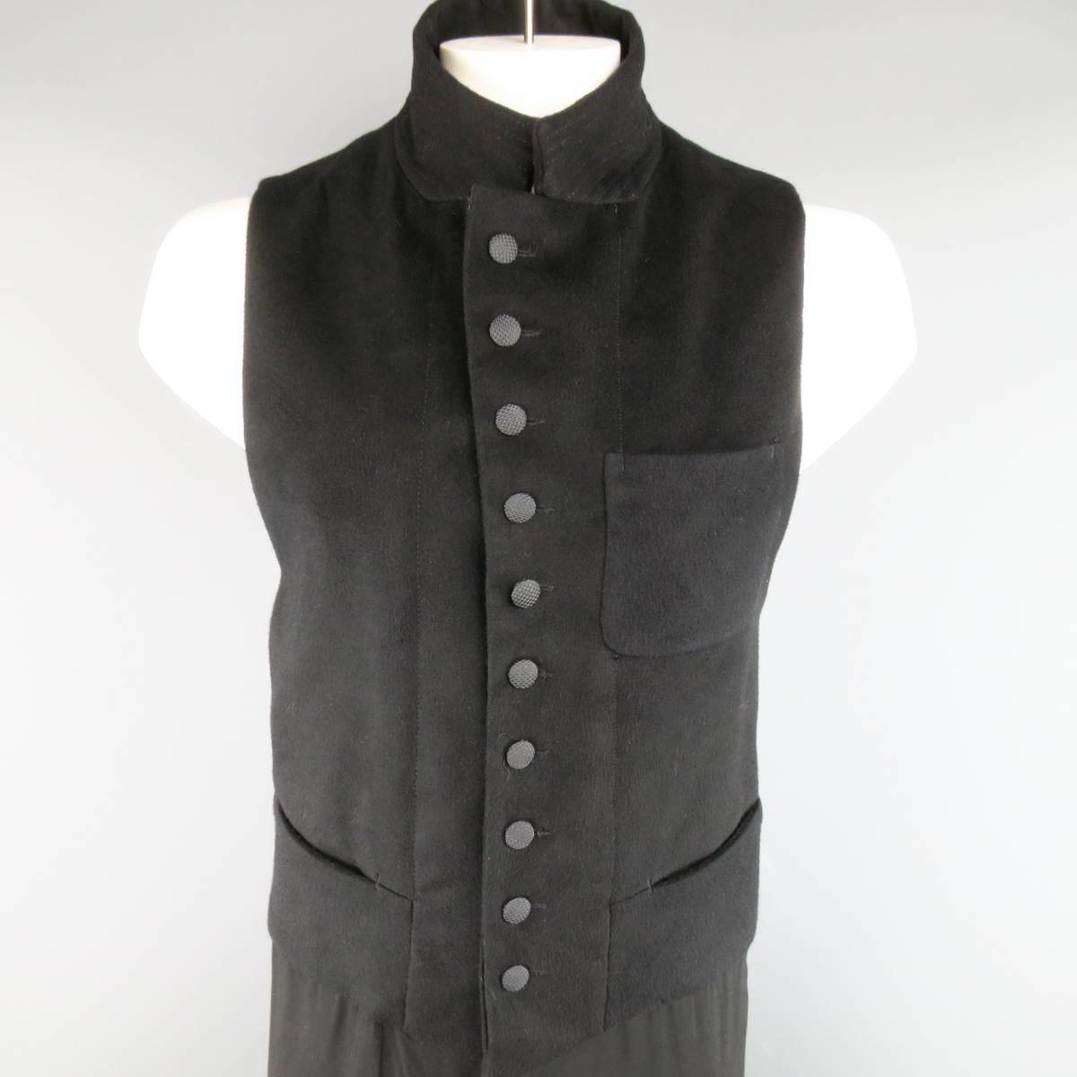 Men's ANN DEMEULEMEESTER L Black Textured Notch Lapel Extended Layer Vest