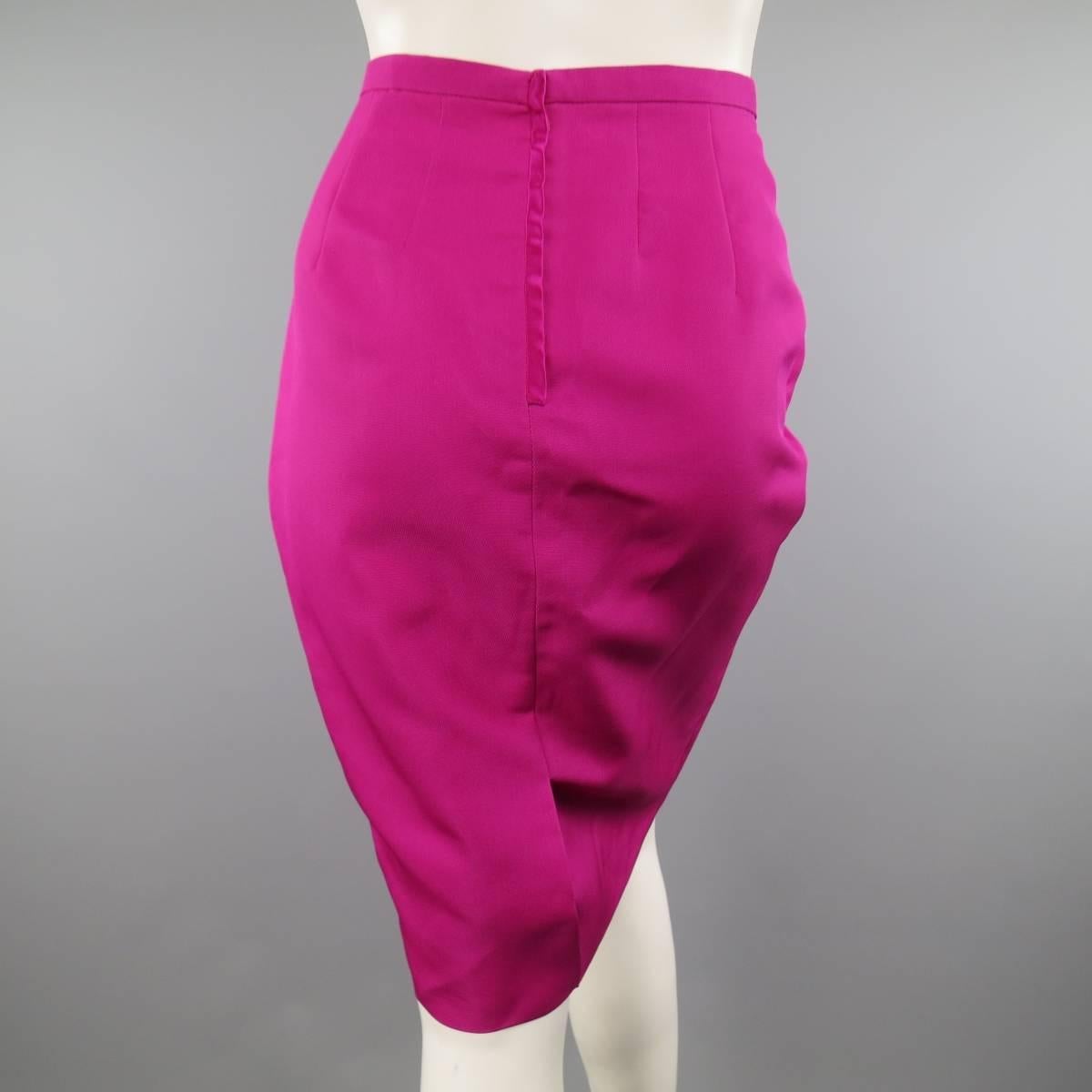 VALENTINO Size 4 Fuchsia Textured Silk Taffeta Ruffled Collar Jacket Skirt Suit 3
