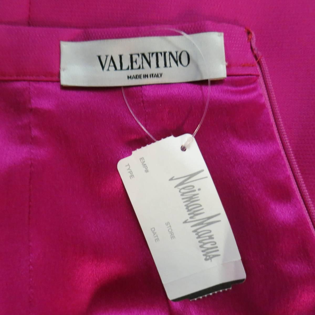 VALENTINO Size 4 Fuchsia Textured Silk Taffeta Ruffled Collar Jacket Skirt Suit 5