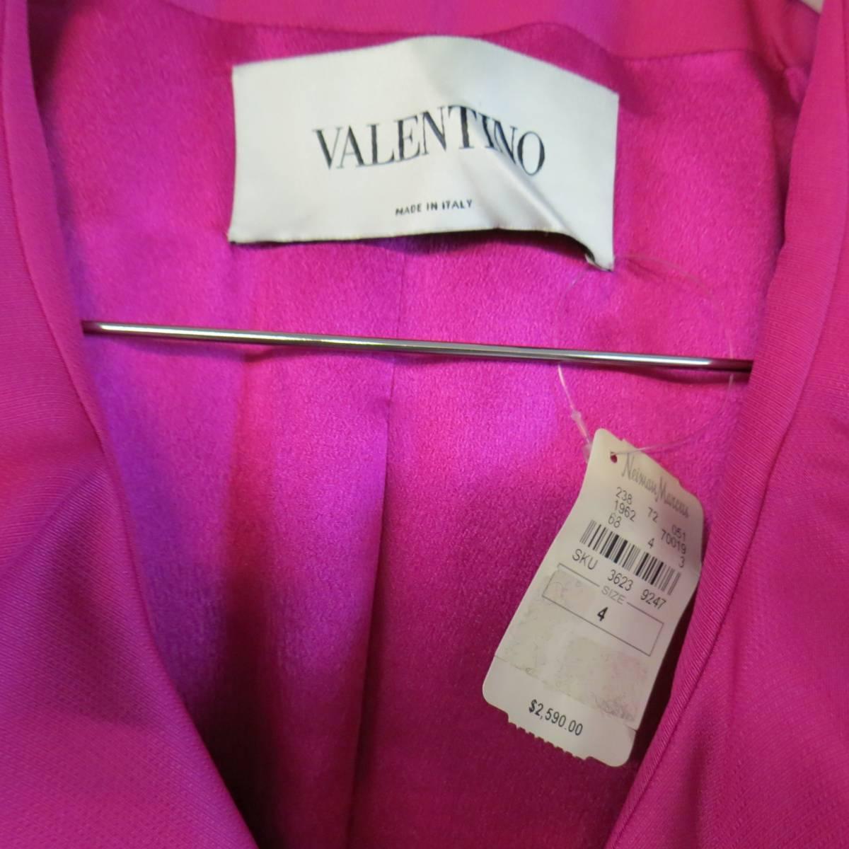 VALENTINO Size 4 Fuchsia Textured Silk Taffeta Ruffled Collar Jacket Skirt Suit 4
