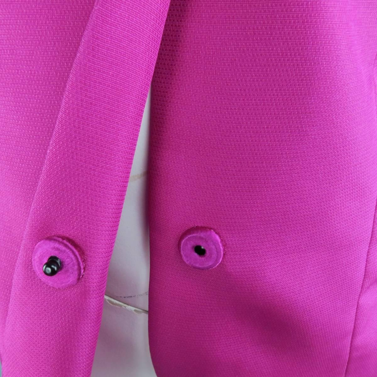 VALENTINO Size 4 Fuchsia Textured Silk Taffeta Ruffled Collar Jacket Skirt Suit In New Condition In San Francisco, CA