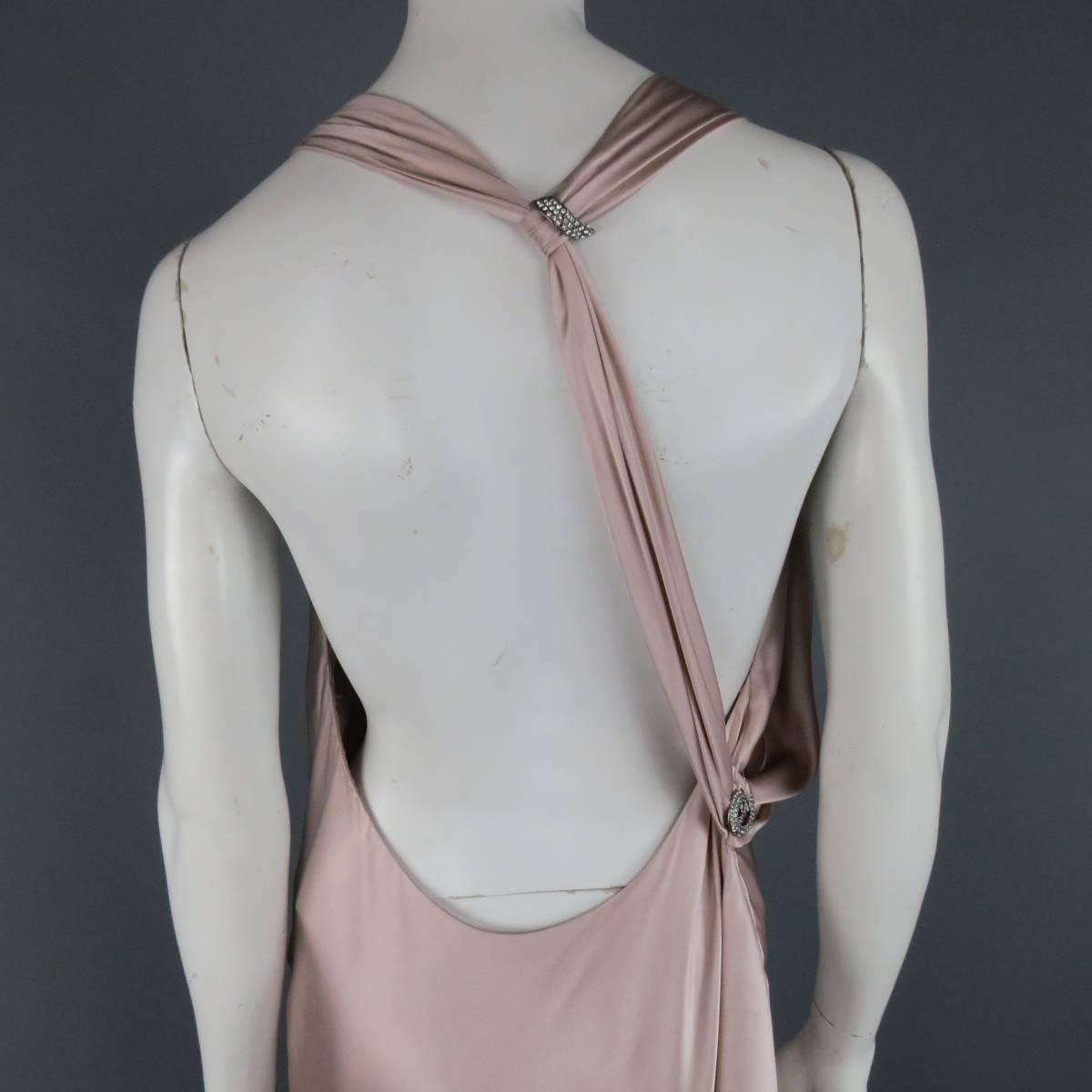 RALPH LAUREN Size 8 Champagne Pink Silk Asymmetrical Drape Fall 2009 Gown In Good Condition In San Francisco, CA