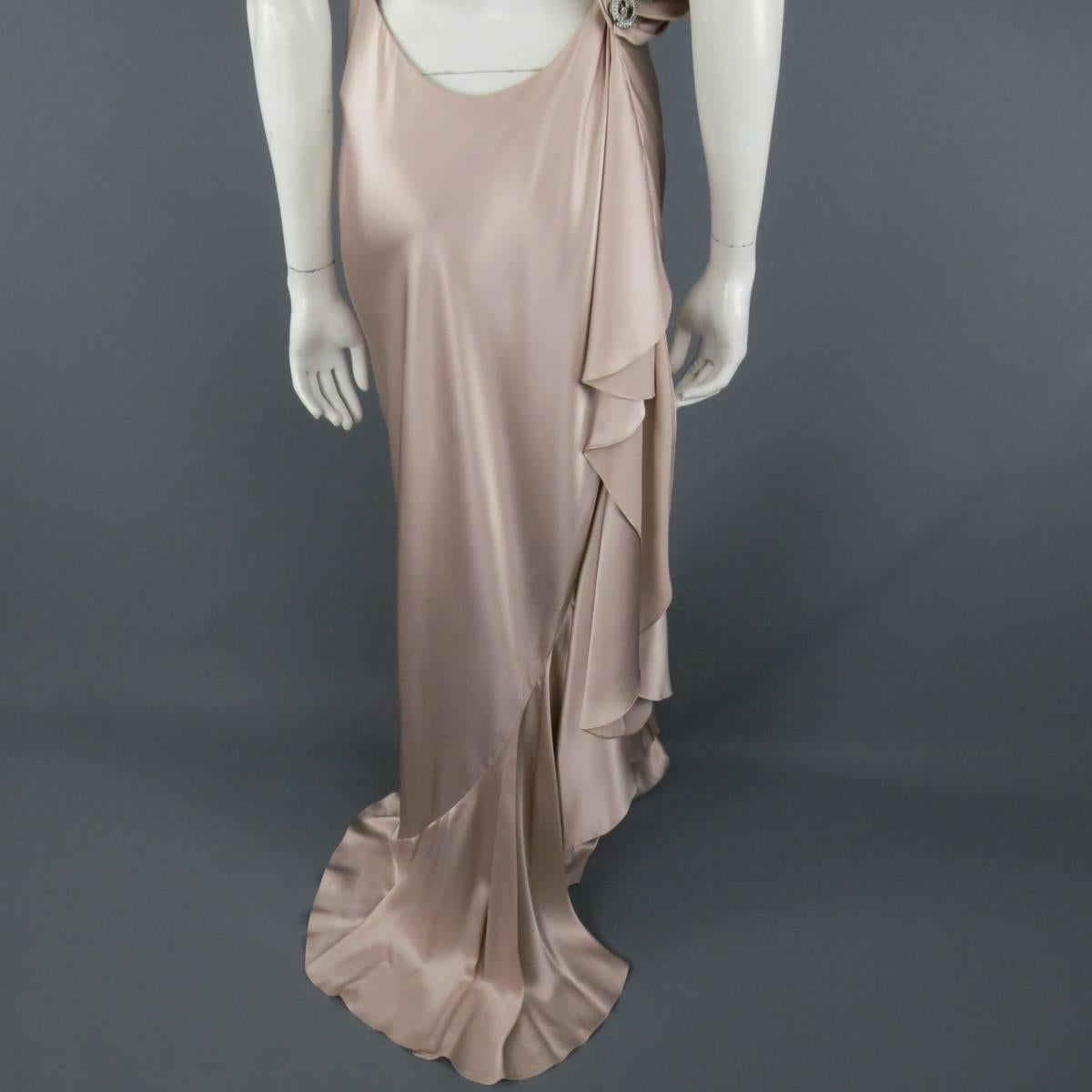 Women's RALPH LAUREN Size 8 Champagne Pink Silk Asymmetrical Drape Fall 2009 Gown