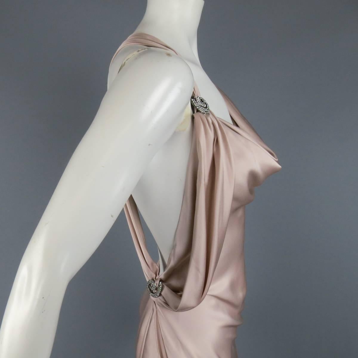 Beige RALPH LAUREN Size 8 Champagne Pink Silk Asymmetrical Drape Fall 2009 Gown