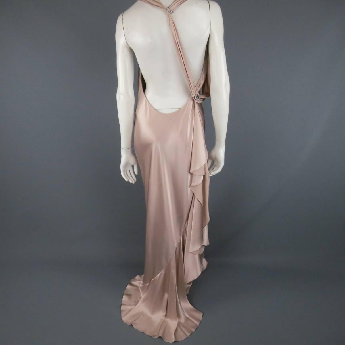 RALPH LAUREN Size 8 Champagne Pink Silk Asymmetrical Drape Fall 2009 Gown 1