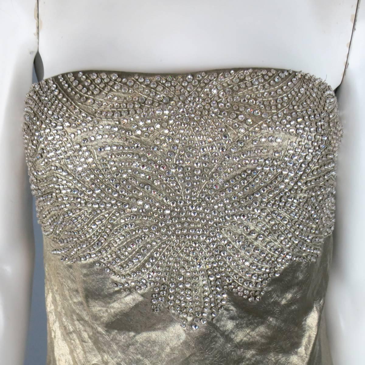 Gray RALPH LAUREN Size 4 Champagne Gold Metallic Textured Rhinestoned Strapless Gown