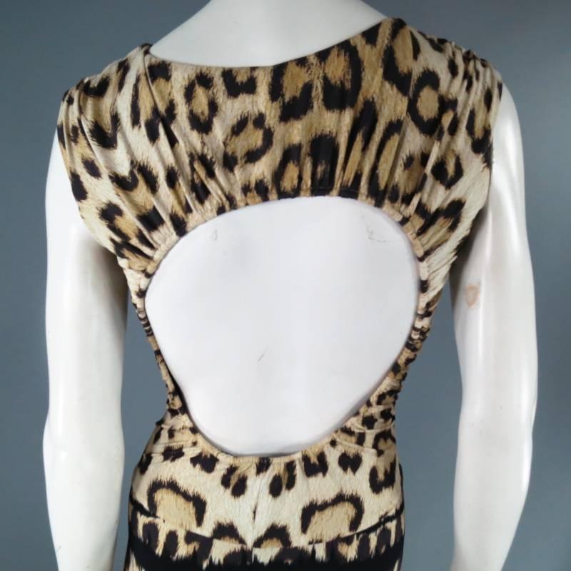 ROBERTO CAVALLI Size 4 Beige & Black Leopard Sleeveless Cutout Maxi Dress 4