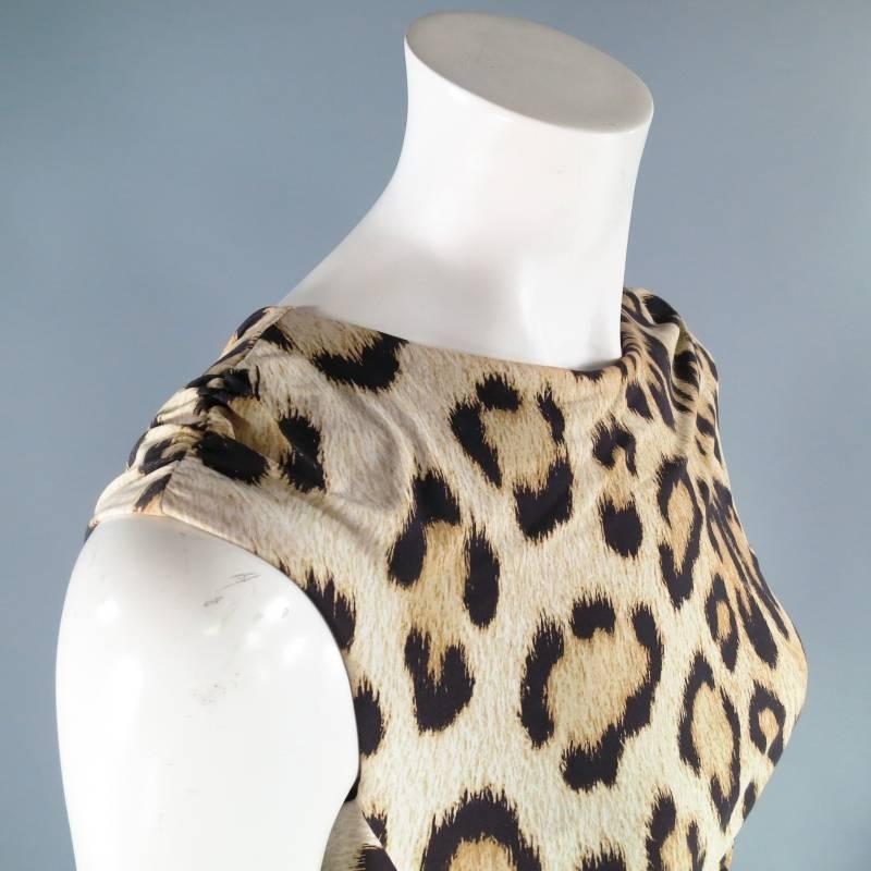 ROBERTO CAVALLI Size 4 Beige & Black Leopard Sleeveless Cutout Maxi Dress 2