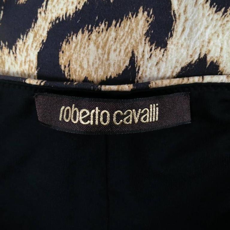 ROBERTO CAVALLI Size 4 Beige and Black Leopard Sleeveless Cutout Maxi ...
