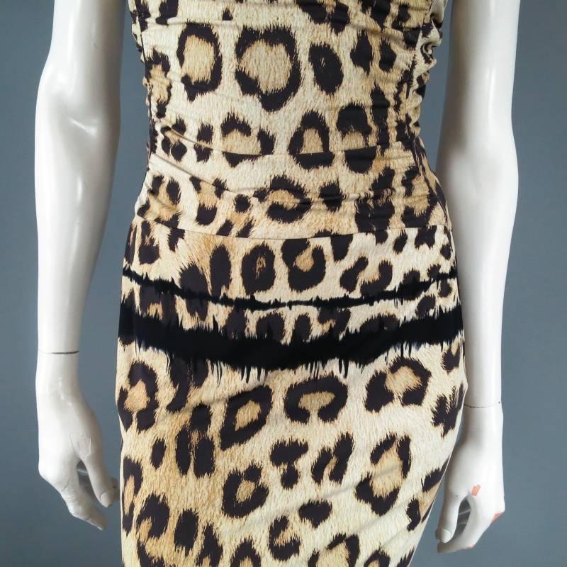Women's ROBERTO CAVALLI Size 4 Beige & Black Leopard Sleeveless Cutout Maxi Dress