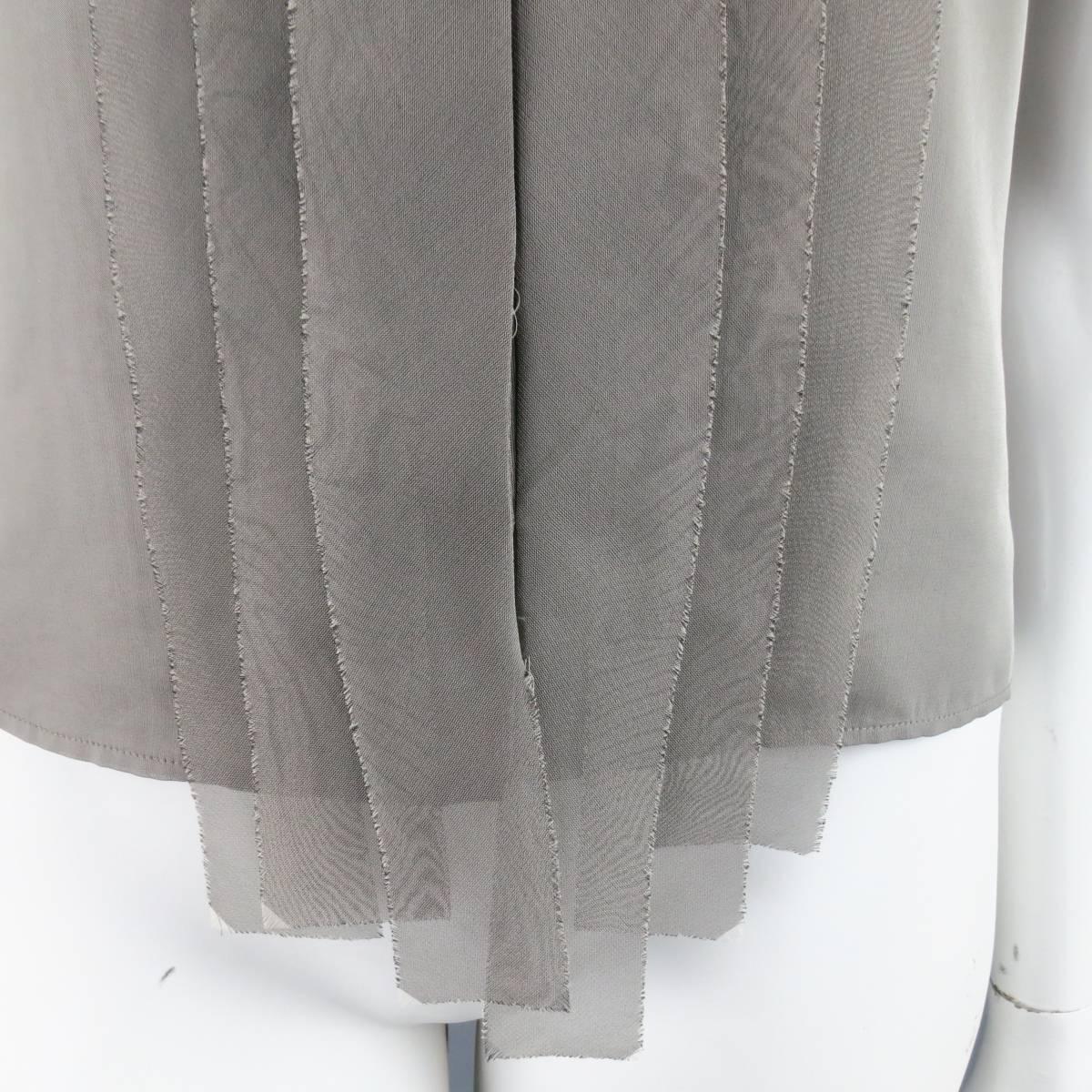 Gray AKRIS Size 6 Taupe Layered Silk Mesh Fringe Sleeveless Blouse