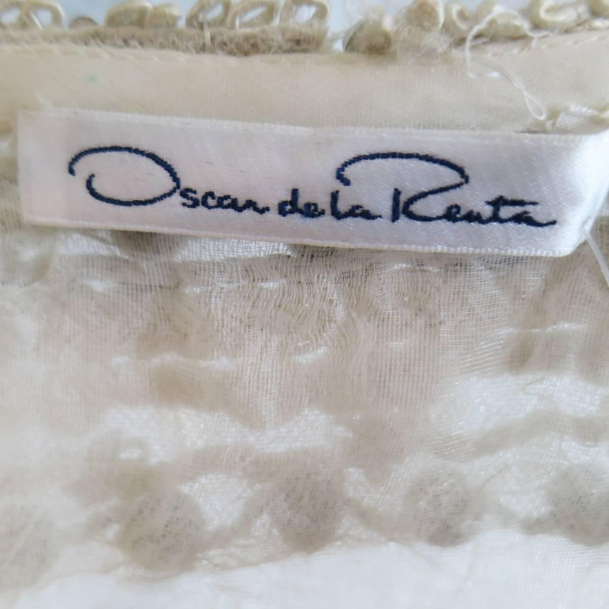 OSCAR DE LA RENTA Beige Textured Silk Fringe Embellished Trim Kaftan Gown 7