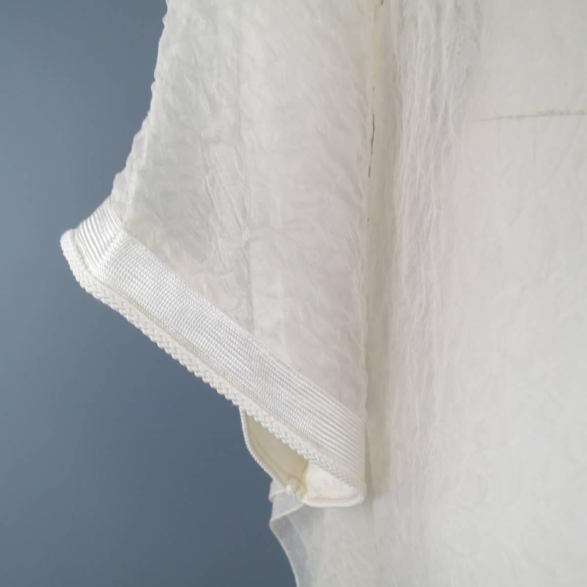 OSCAR DE LA RENTA Beige Textured Silk Fringe Embellished Trim Kaftan Gown 3