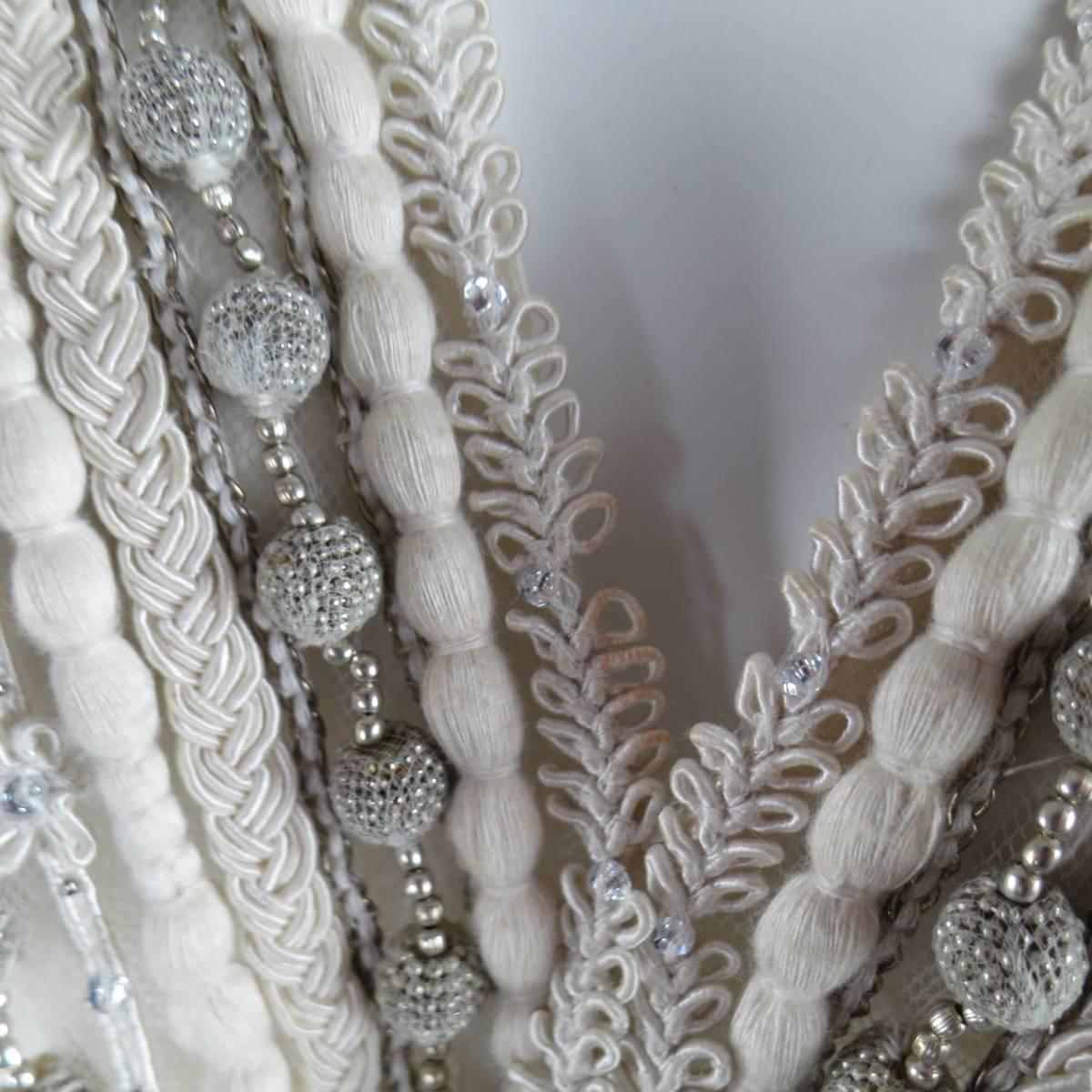 OSCAR DE LA RENTA Beige Textured Silk Fringe Embellished Trim Kaftan Gown 1