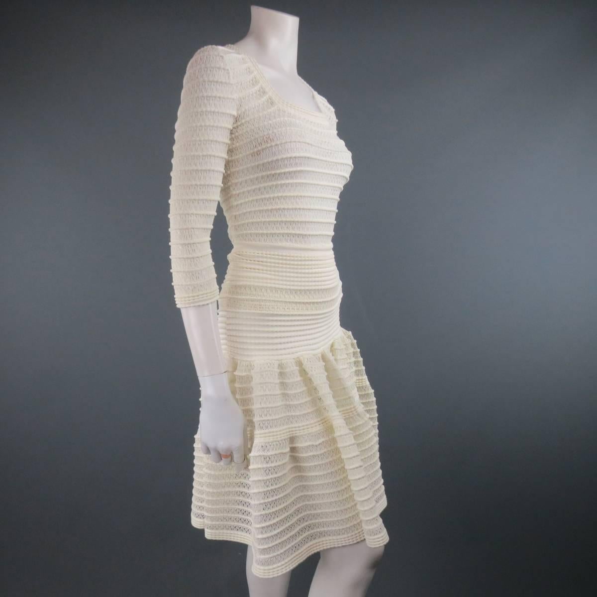 Gray ALAIA Size M Cream Mesh Knit Scoop Neck Ruffle Skirt Set