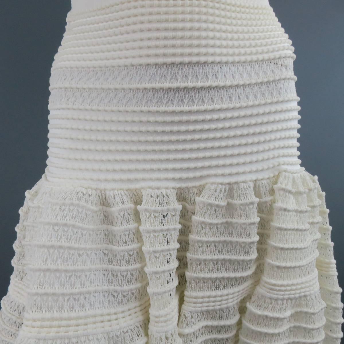 ALAIA Size M Cream Mesh Knit Scoop Neck Ruffle Skirt Set 1