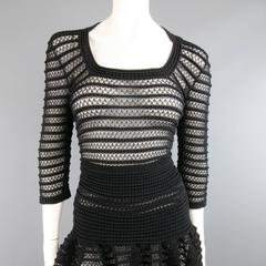 ALAIA Size M Black Mesh Knit Scoop Neck Ruffle Skirt Set