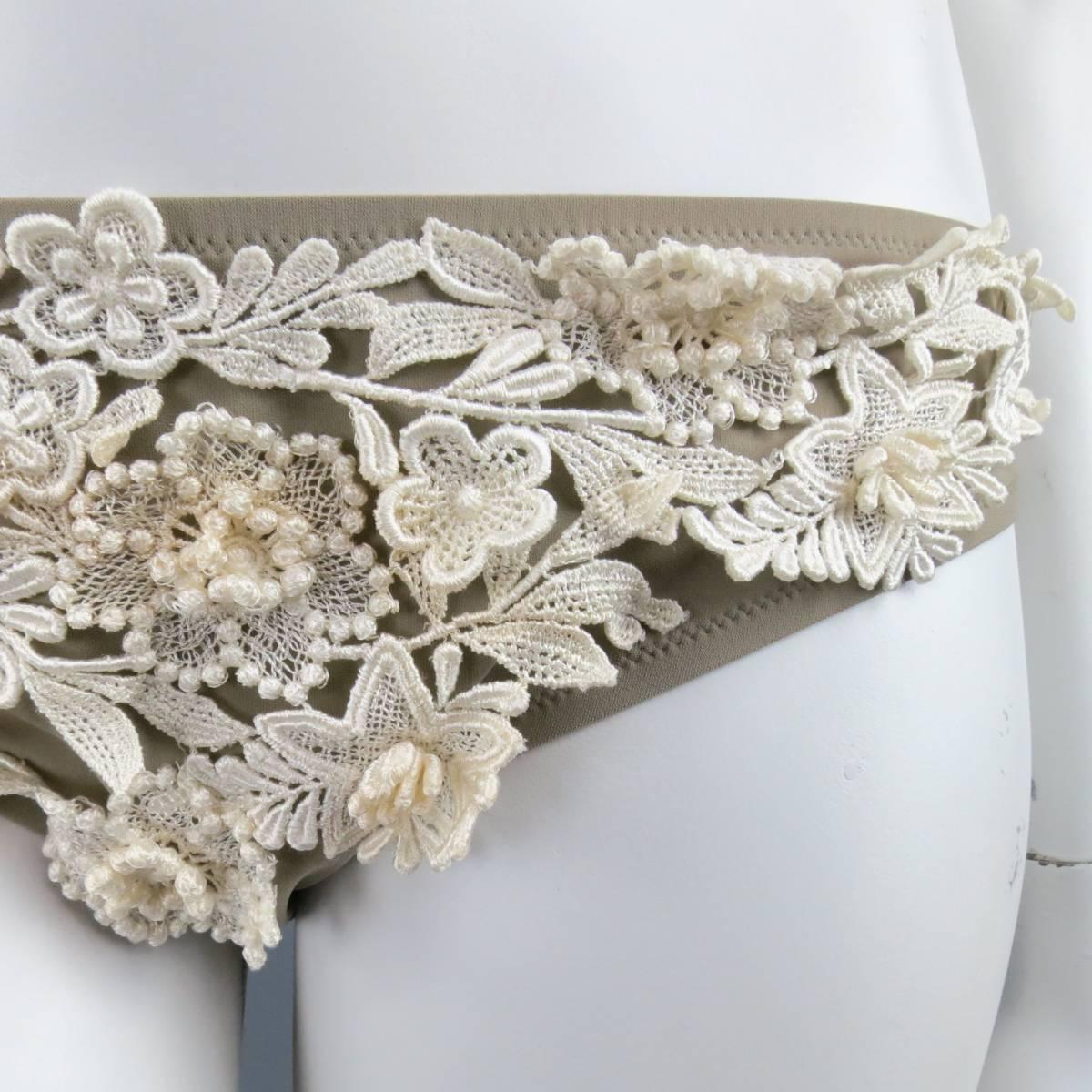 Beige OSCAR DE LA RENTA Bridal Size M Taupe & Creame Lace Applique Lingerie Set