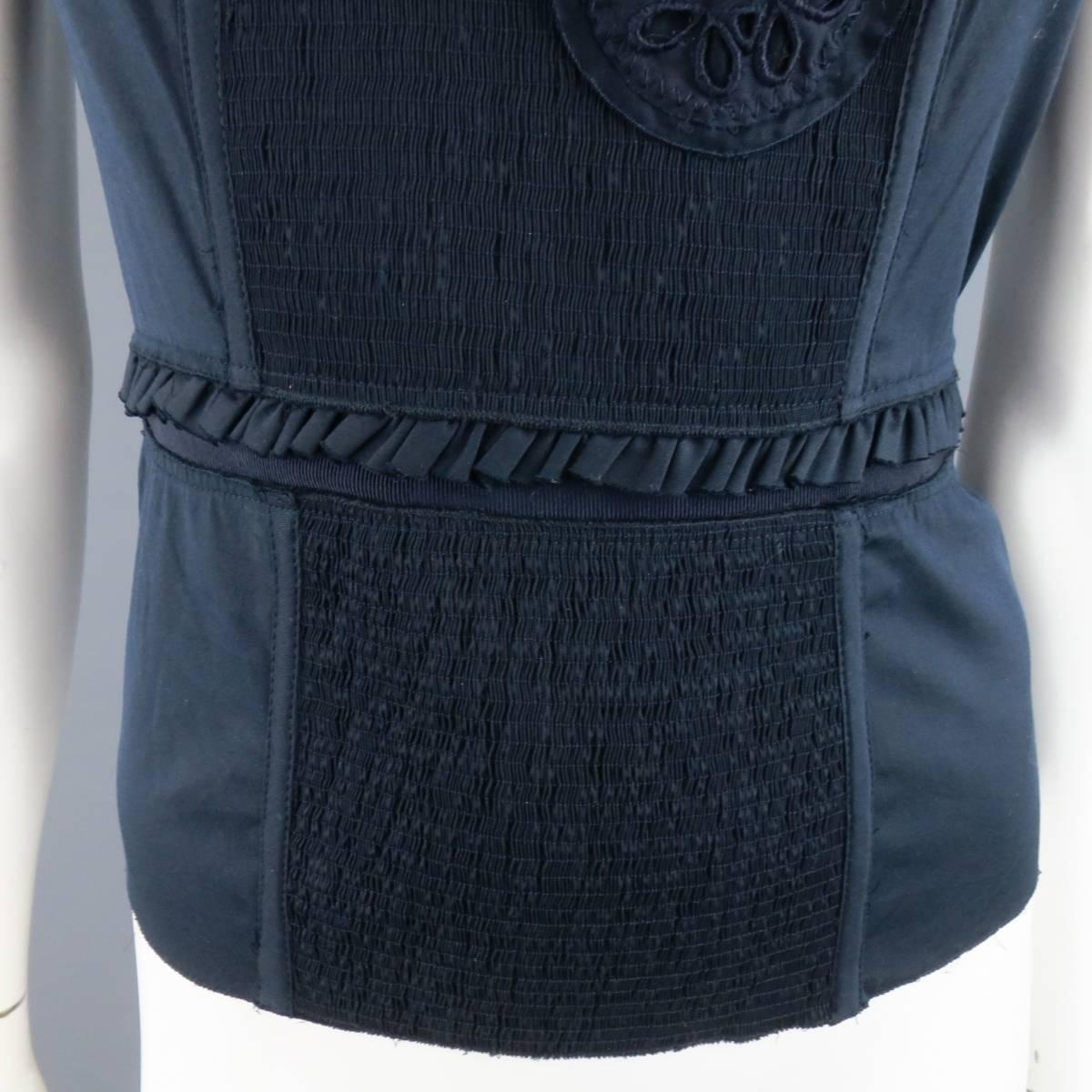 Black PRADA Size 4 Navy Stretch Cotton Sleeveless Applique Top