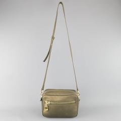 VERSACE -COLLECTION Metallic Olive Leather Gold Medusa Zip Shoulder Bag