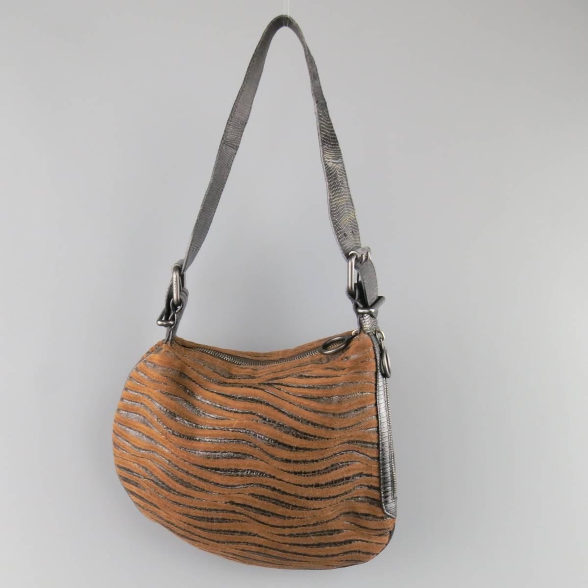 Brown Vintage FENDI Wood Embellished Tiger Print Oyster Shoulder bag