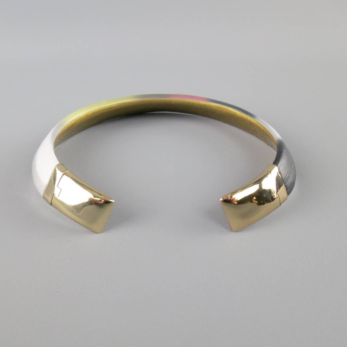 ALEXIS BITTAR Rainbow & Gold Mosiac Frosted Lucite Hinged Collar Necklace Cuff In Excellent Condition In San Francisco, CA
