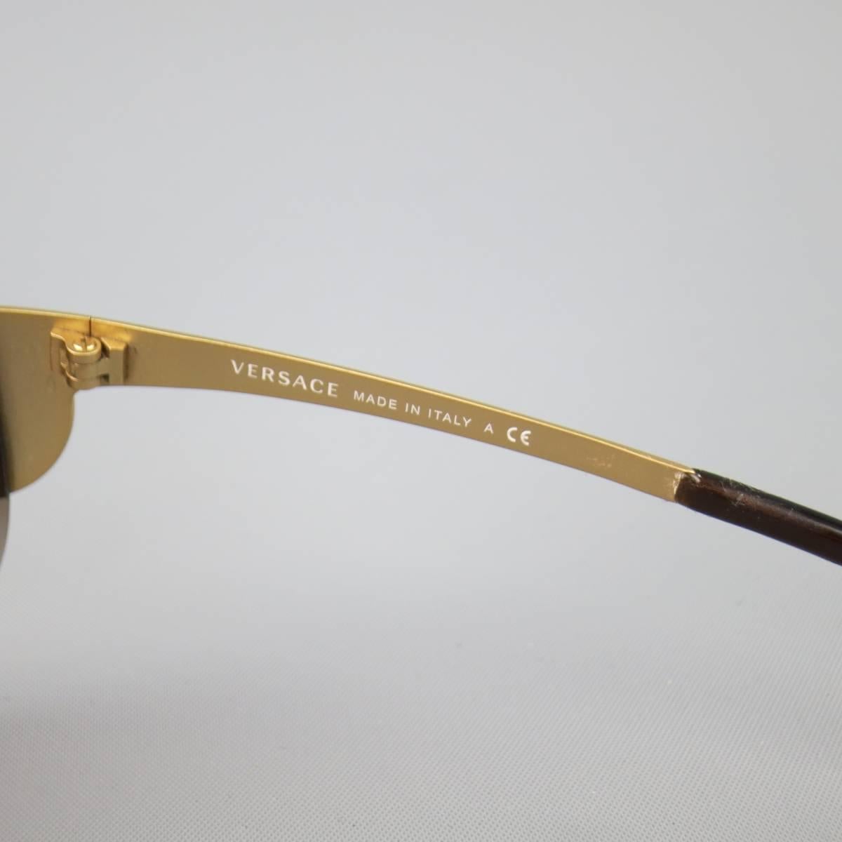 GIANNI VERSACE Brown Gold Tone Medusa Emblem Metal Sunglasses 1