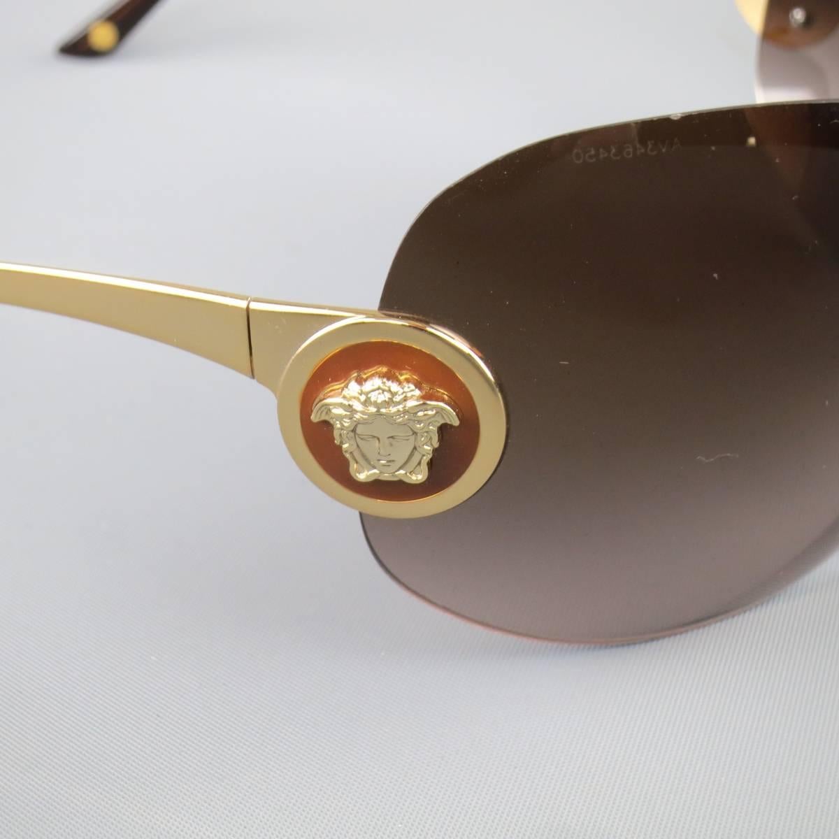 Women's GIANNI VERSACE Brown Gold Tone Medusa Emblem Metal Sunglasses