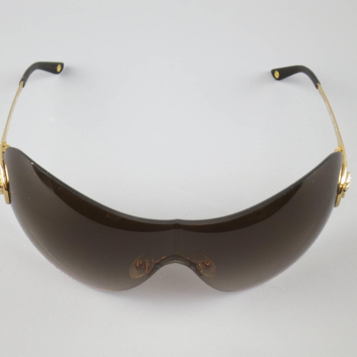 Black GIANNI VERSACE Brown Gold Tone Medusa Emblem Metal Sunglasses