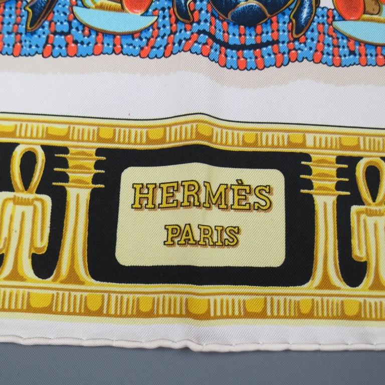 HERMES Cream and Gold Egyptian King Tut Print Silk Tutankhamun Scarf at ...