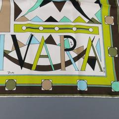 Vintage EMILIO PUCCI Green Teal & Brown Geometric VIVARA Silk Scarf