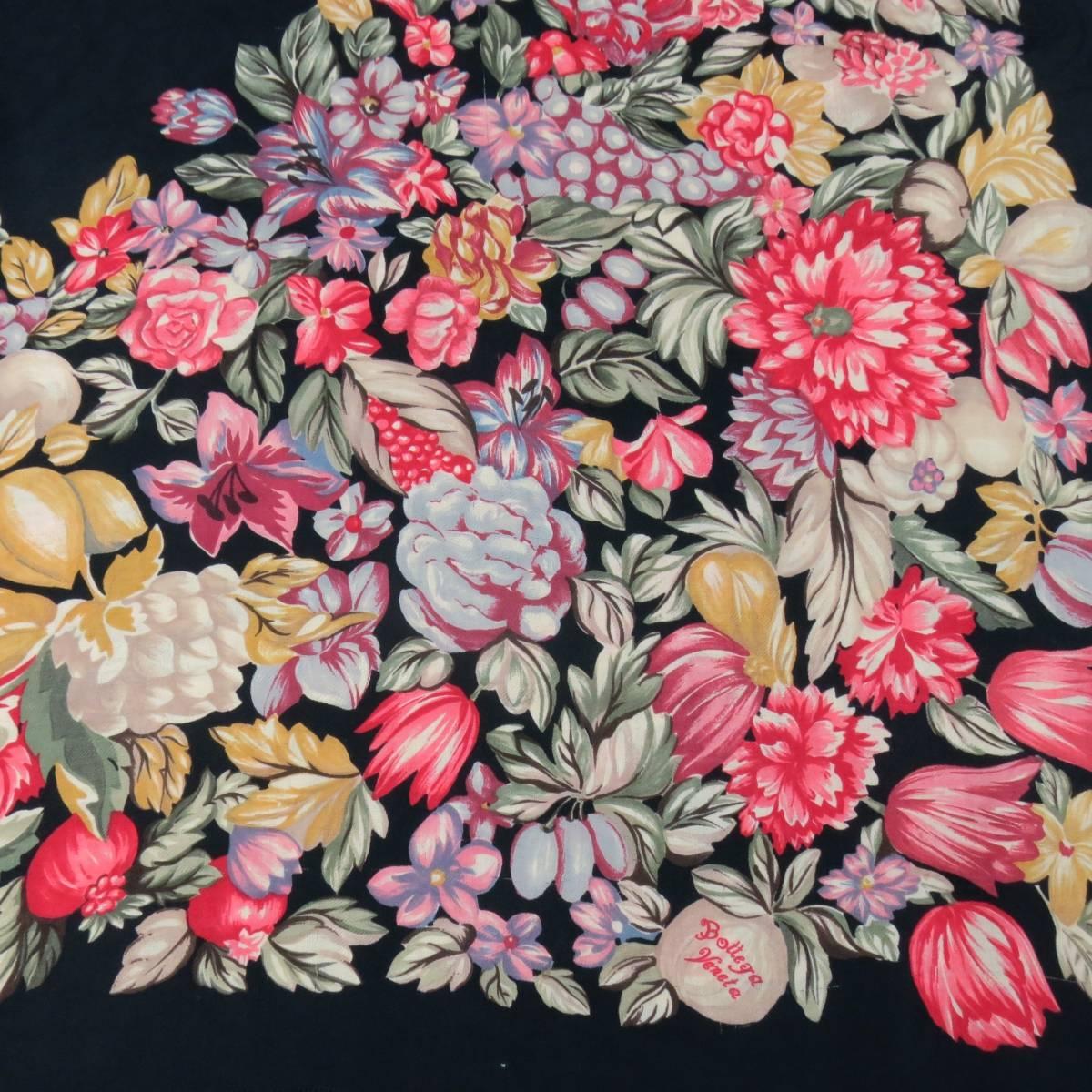 BOTTEGA VENETA Black Multi-color Floral Print Pasiley Textured Wool / Silk Shawl 1