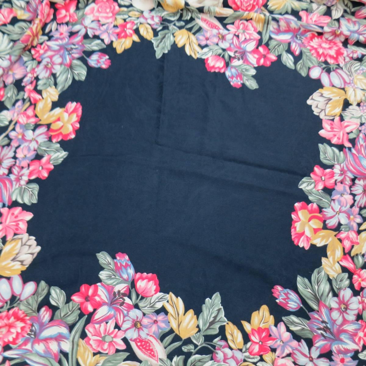 BOTTEGA VENETA Black Multi-color Floral Print Pasiley Textured Wool / Silk Shawl In Good Condition In San Francisco, CA