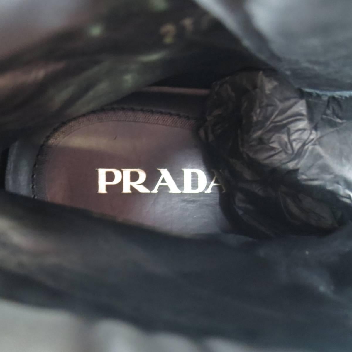 Men's PRADA Size 13 Brown Leather & Black Nylon Hiking Boots 3