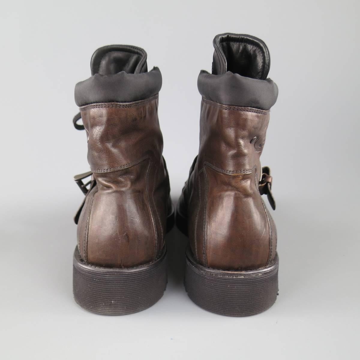 Men's PRADA Size 13 Brown Leather & Black Nylon Hiking Boots 2