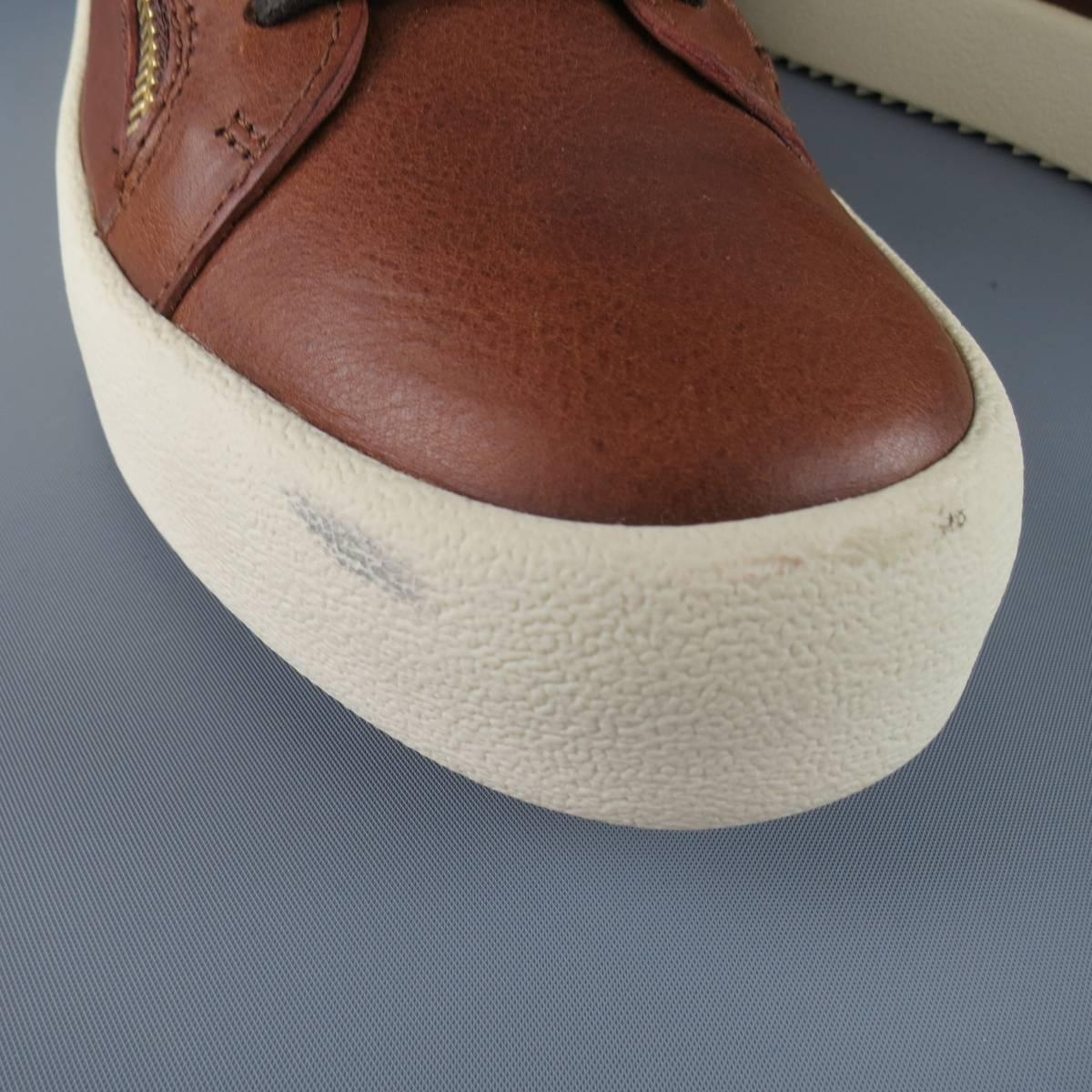 Men's GIUSEPPE ZANOTTI Size 12 Brown Leather Frankie Doubel Zip Sneakers