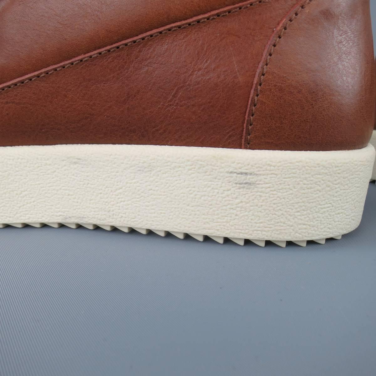 GIUSEPPE ZANOTTI Size 12 Brown Leather Frankie Doubel Zip Sneakers 2