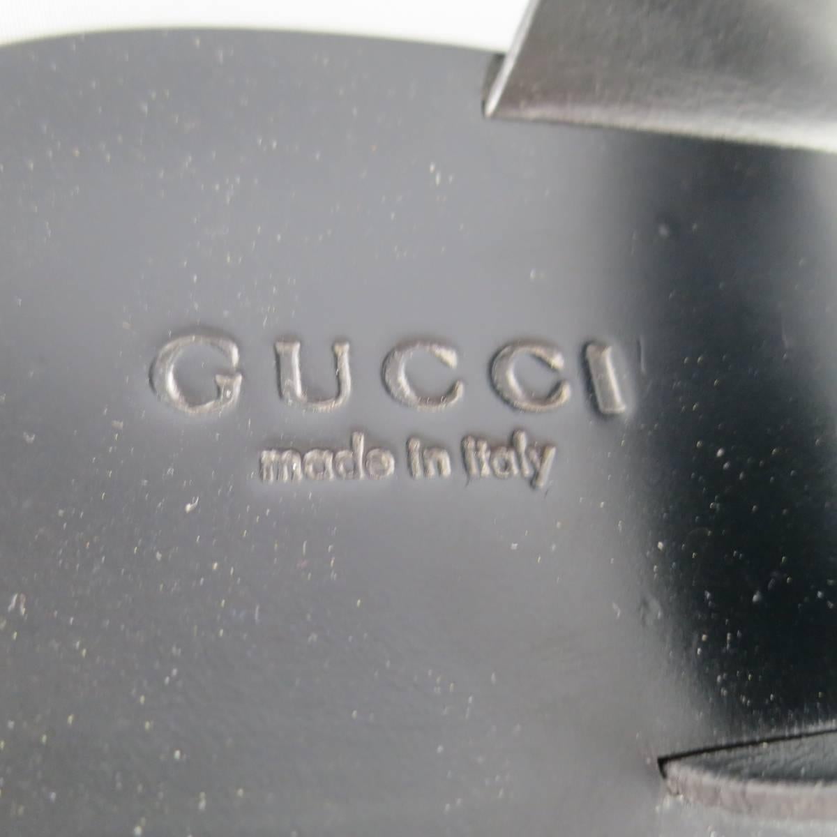 Men's GUCCI Size 11 Black Leather Silver Horsebit Toe Strap Sandals In Good Condition In San Francisco, CA