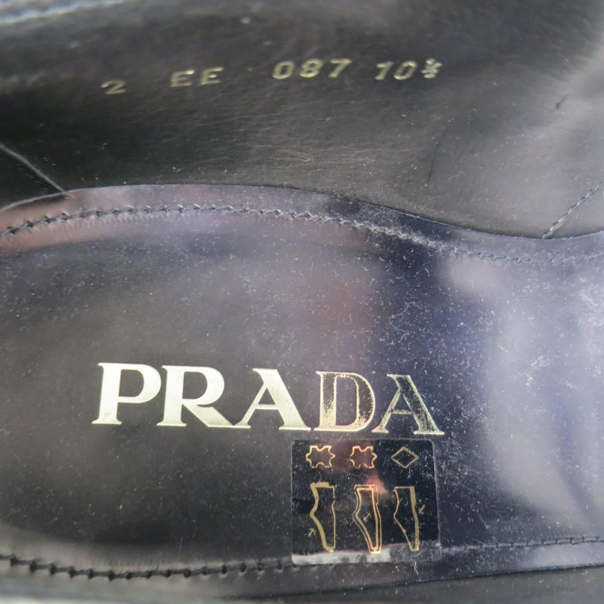 Men's PRADA Size 11.5 Navy Polished Leather Beige Crepe Sole Lace Up 3