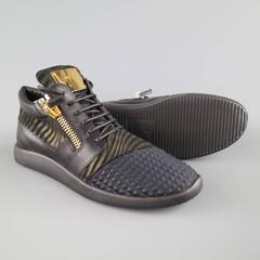 Men's GIUSEPPE ZANOTTI Size 12 Black & Gold Textured Runner Sneakers