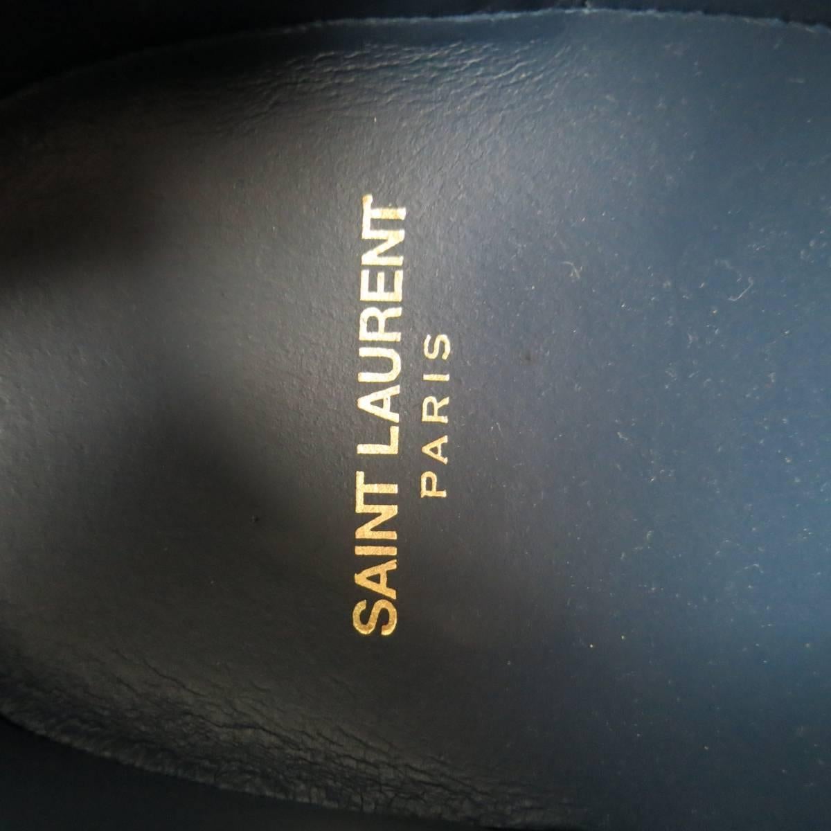 Men's SAINT LAURENT Size 7 Navy SL/01 Court Classic Leather Sneakers In Excellent Condition In San Francisco, CA