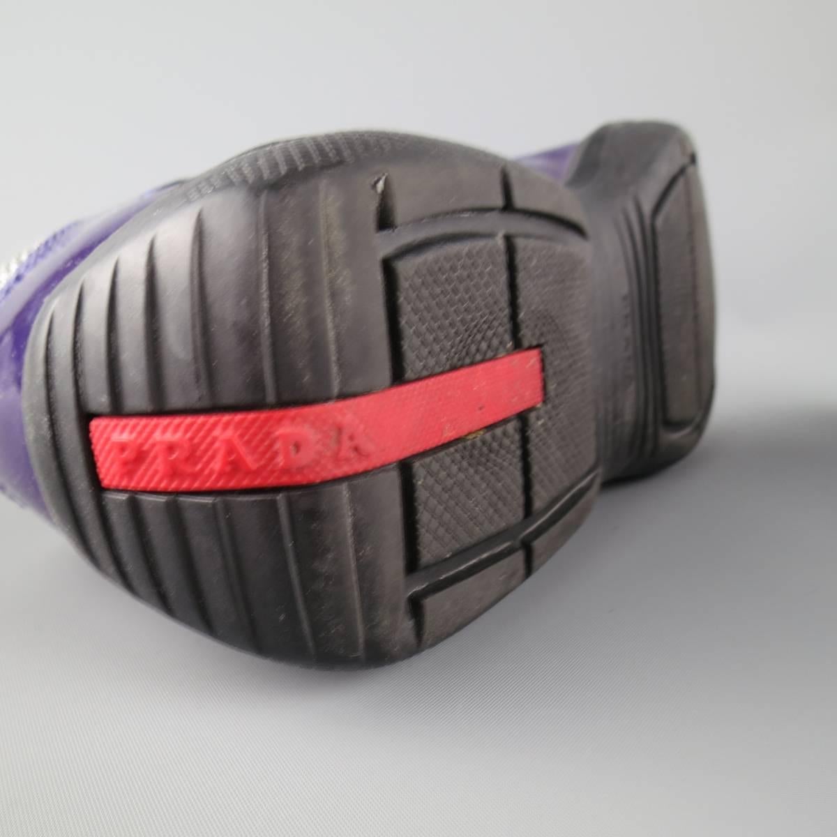 Men's PRADA Size 9.5 Purple & Black Patent Leather Silver Mesh Sneakers In Excellent Condition In San Francisco, CA