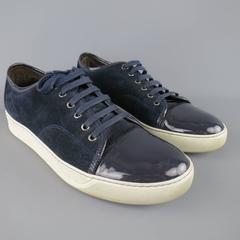 Men's LANVIN Size 10 Navy Suede & Patent Leather Cap Toe Sneakers