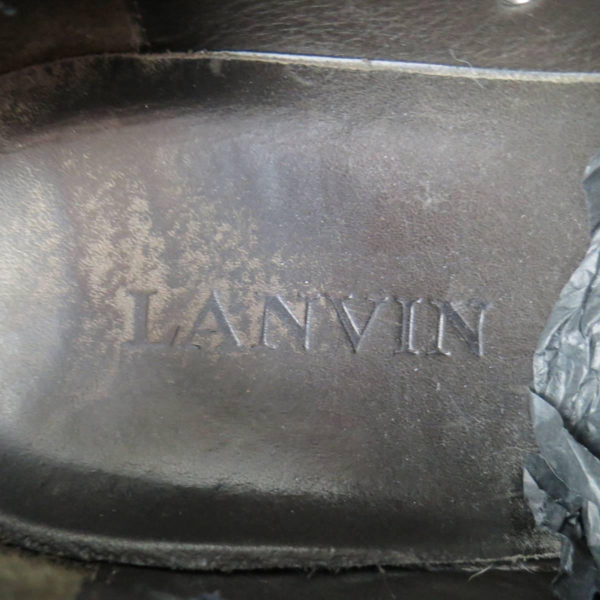 Men's LANVIN Size 12 Navy & Black Wool & Embossed Leather Cap Toe Sneakers 5