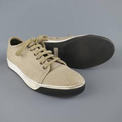 LANVIN Sneakers - Men's Size 8 Beige Woven Canvas Cap Toe Trainers