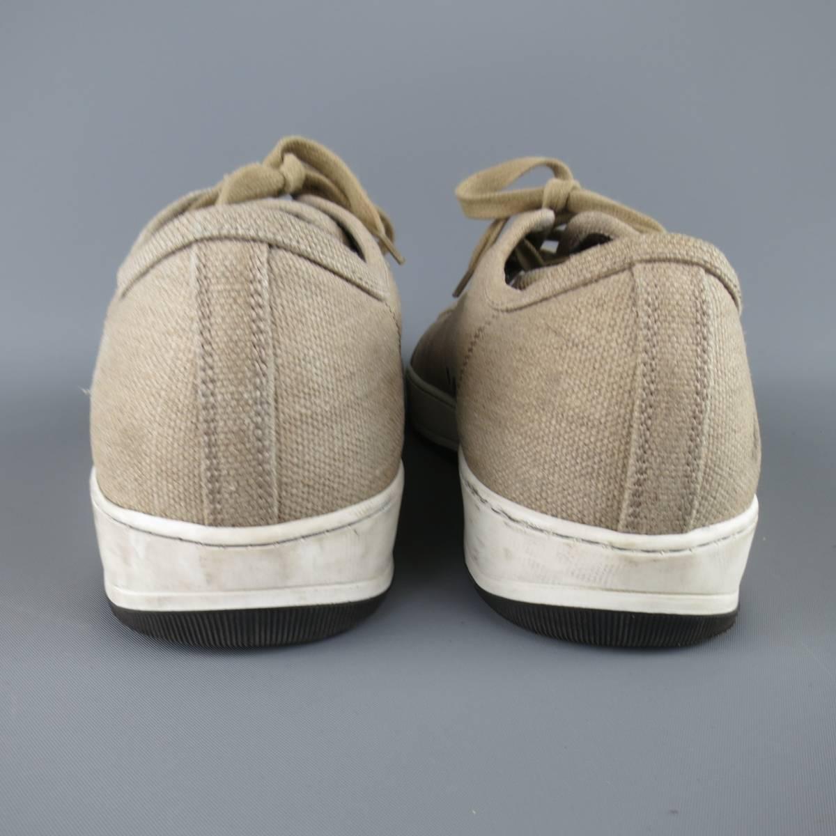 LANVIN Sneakers - Men's Size 8 Beige Woven Canvas Cap Toe Trainers In Fair Condition In San Francisco, CA