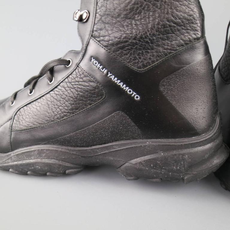 Men's Y-3 YOHJI YAMAMOTO Size 12 Black Leather Tall Combat Boots at 1stDibs | mens tall combat 